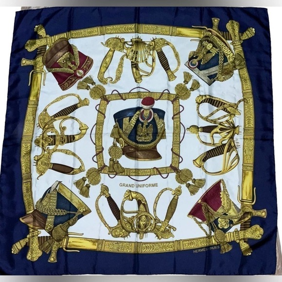 HERMÈS “Grand Uniforme” 100% Silk Scarf - Picture 1 of 10